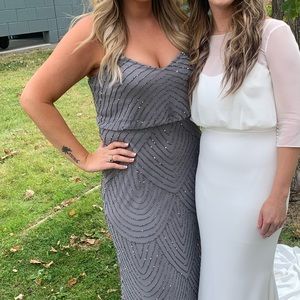 Adrianna Papell grey beaded dress